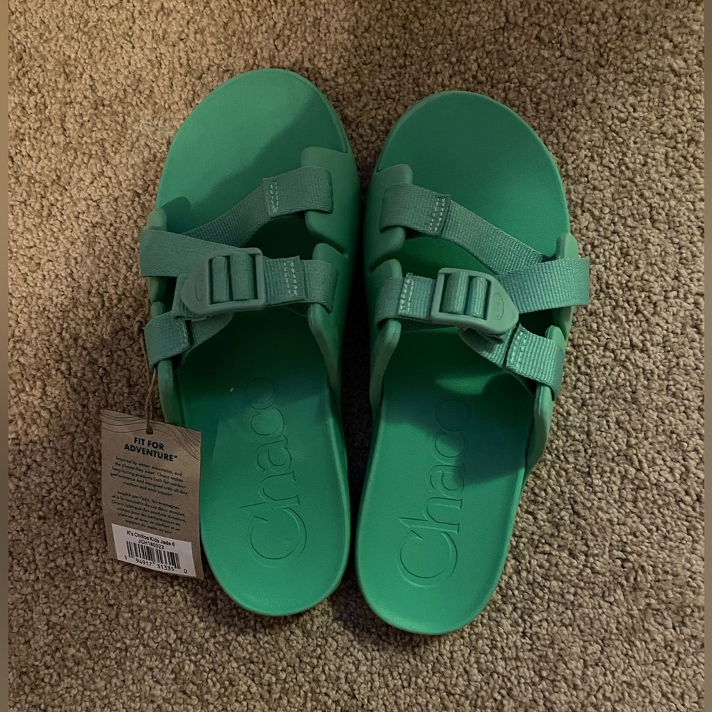 Kids Chaco Slides, Green, Kids Size 7